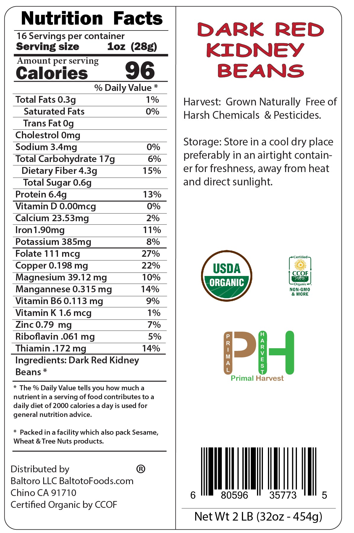 Organic Dark Red Kidney Beans- Fiber & Protein rich, Raw, Non-GMO, Vegan Bulk