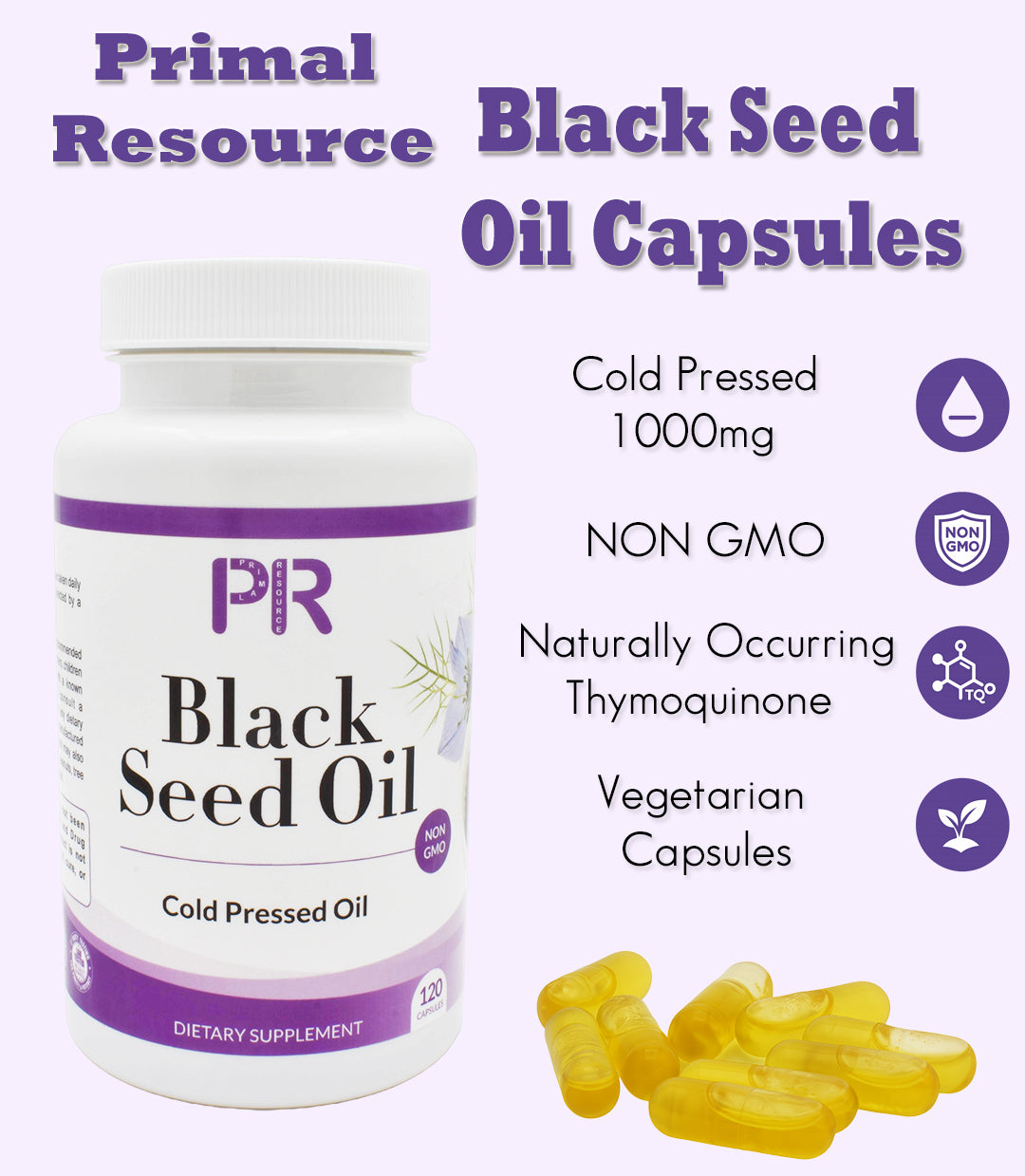 Primal Resource Black Seed Oil Capsules – 1000mg Cold-Pressed Nigella Sativa – Immune, Joint & Digestive Support – Rich in Thymoquinone – Non-GMO, Gluten-Free, Made in USA - 2 months supply