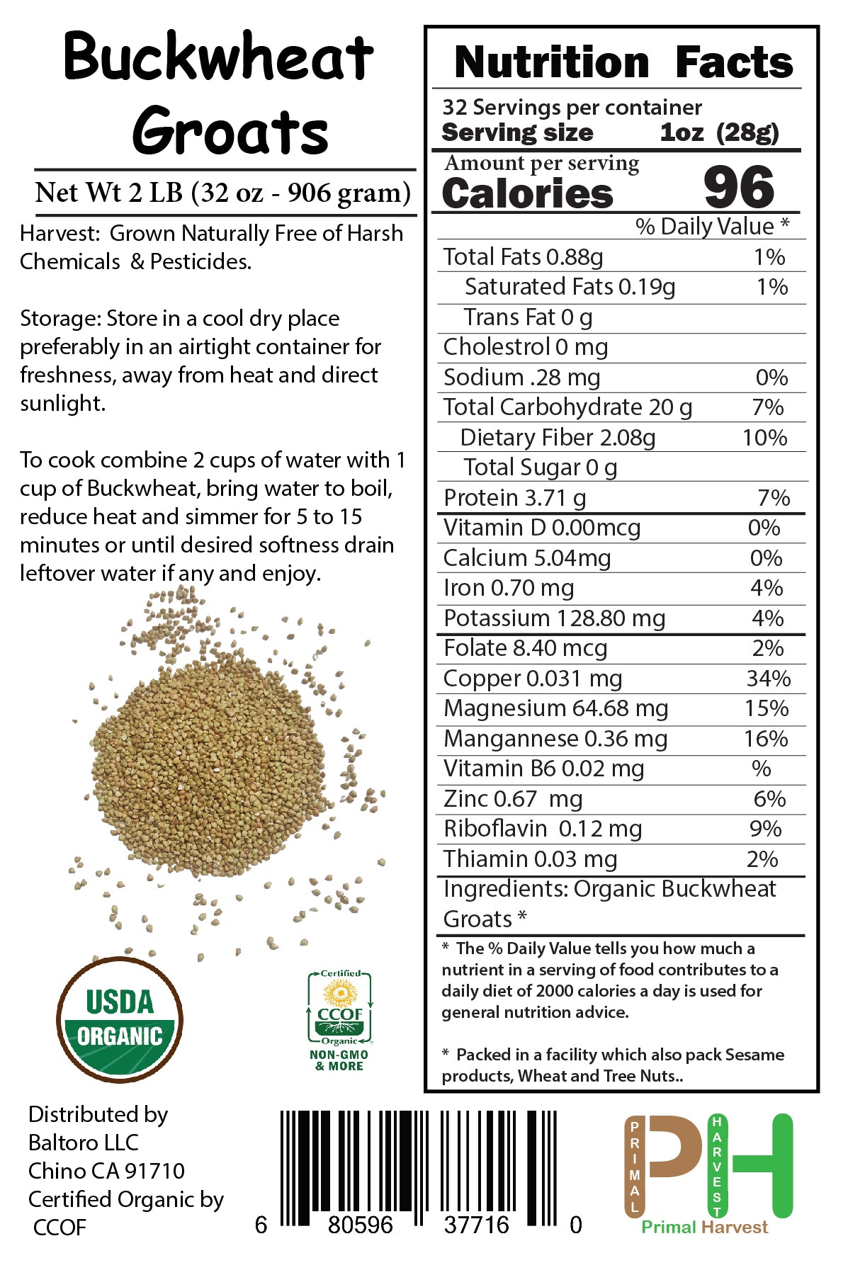 Organic Buckwheat Groats Hulled, Non-GMO, Raw, Vegan, Bulk