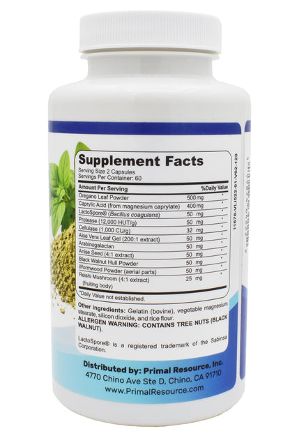 Primal Resource Candida Care Supplement for Women & Men – Yeast & Gut Cleanse Support with Caprylic Acid, Oregano, Anise seeds, Pro